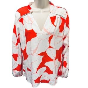 CROSBY By Mollie Branch Floral Tropical Print Blouse Balloon Sleeve XS (7024)